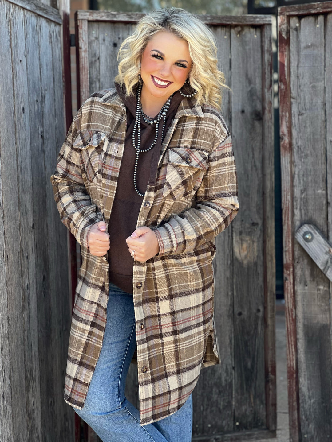 Claire Brown Plaid Duster Shacket