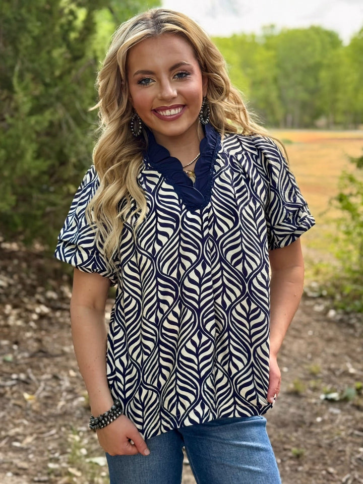 Monterey Navy Puff Sleeve Top