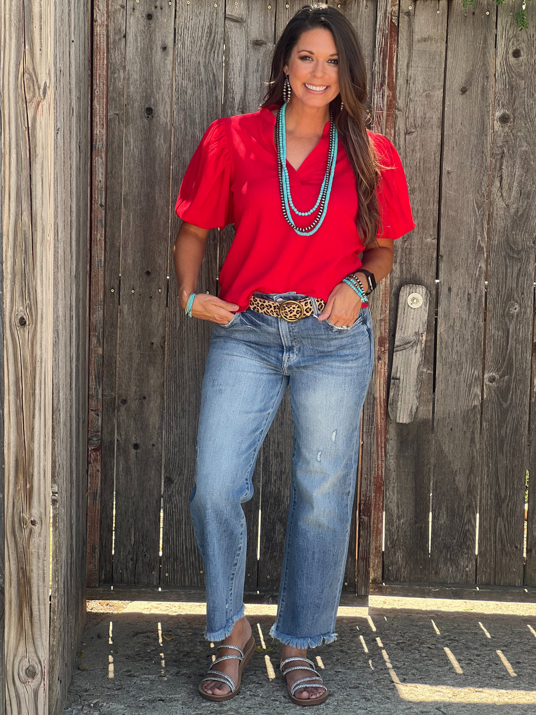 Georgianna Red Puff Sleeve Blouse