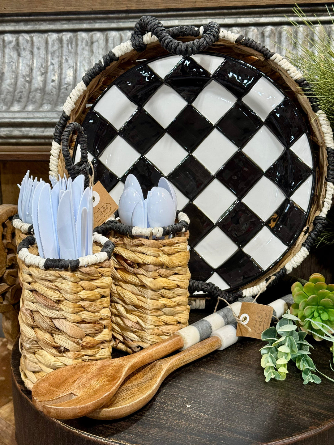 Stripe Woven Utensil Holder by Mudpie