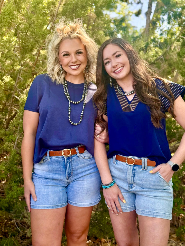 Saylor Navy V-Neck Top
