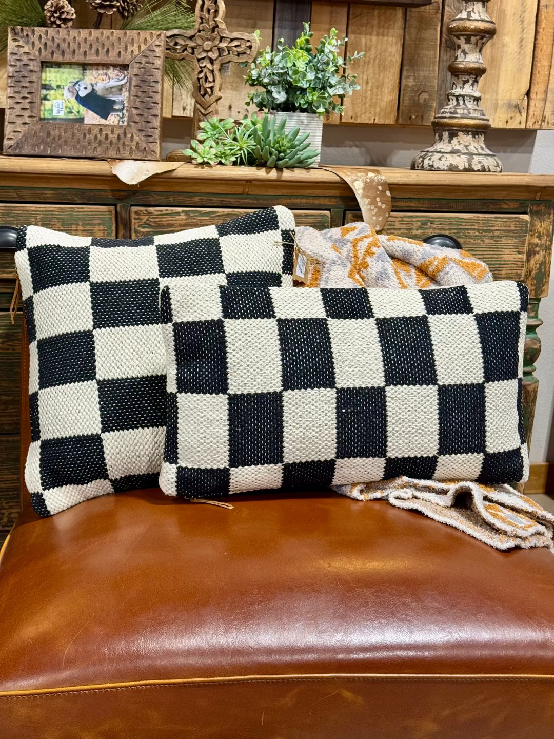 Lumbar Dhurrie Check Pillow by Mud Pie