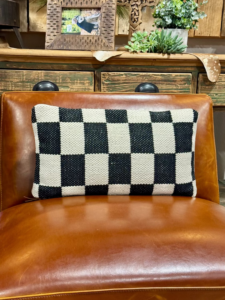Lumbar Dhurrie Check Pillow by Mud Pie