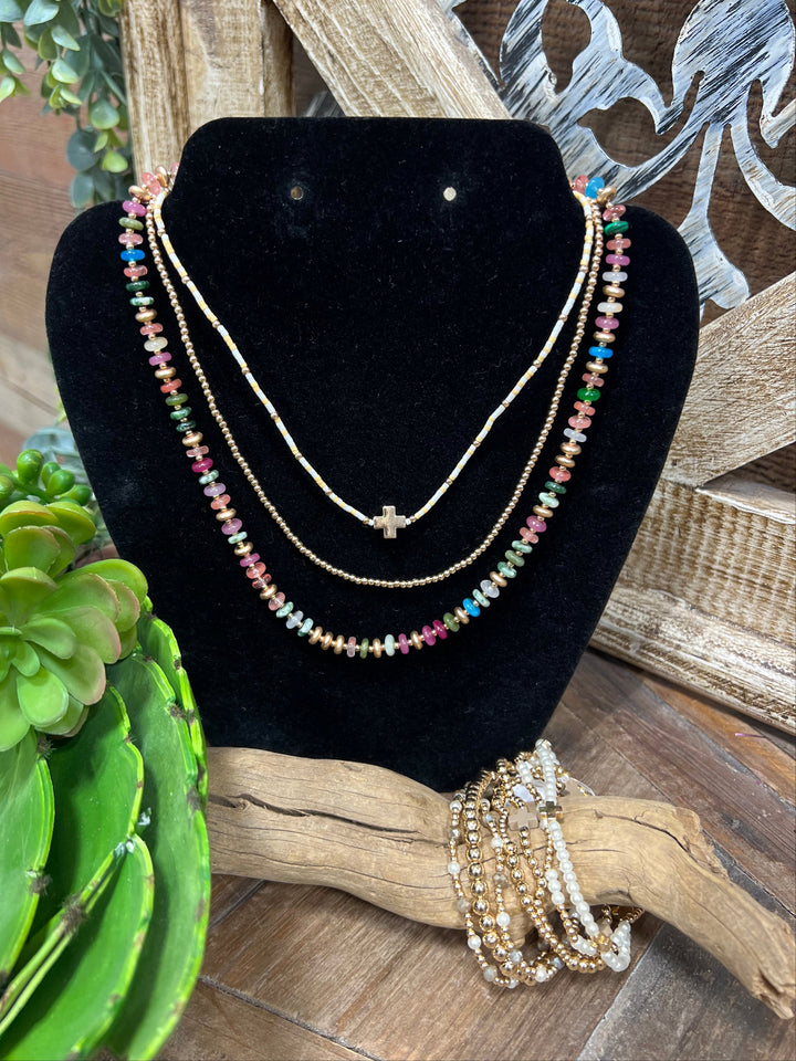 Dionne 2 Strand Gold & White Bead Necklace