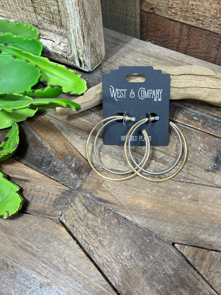 Christy 18K Two Tone Plated Double Hoop Earrings