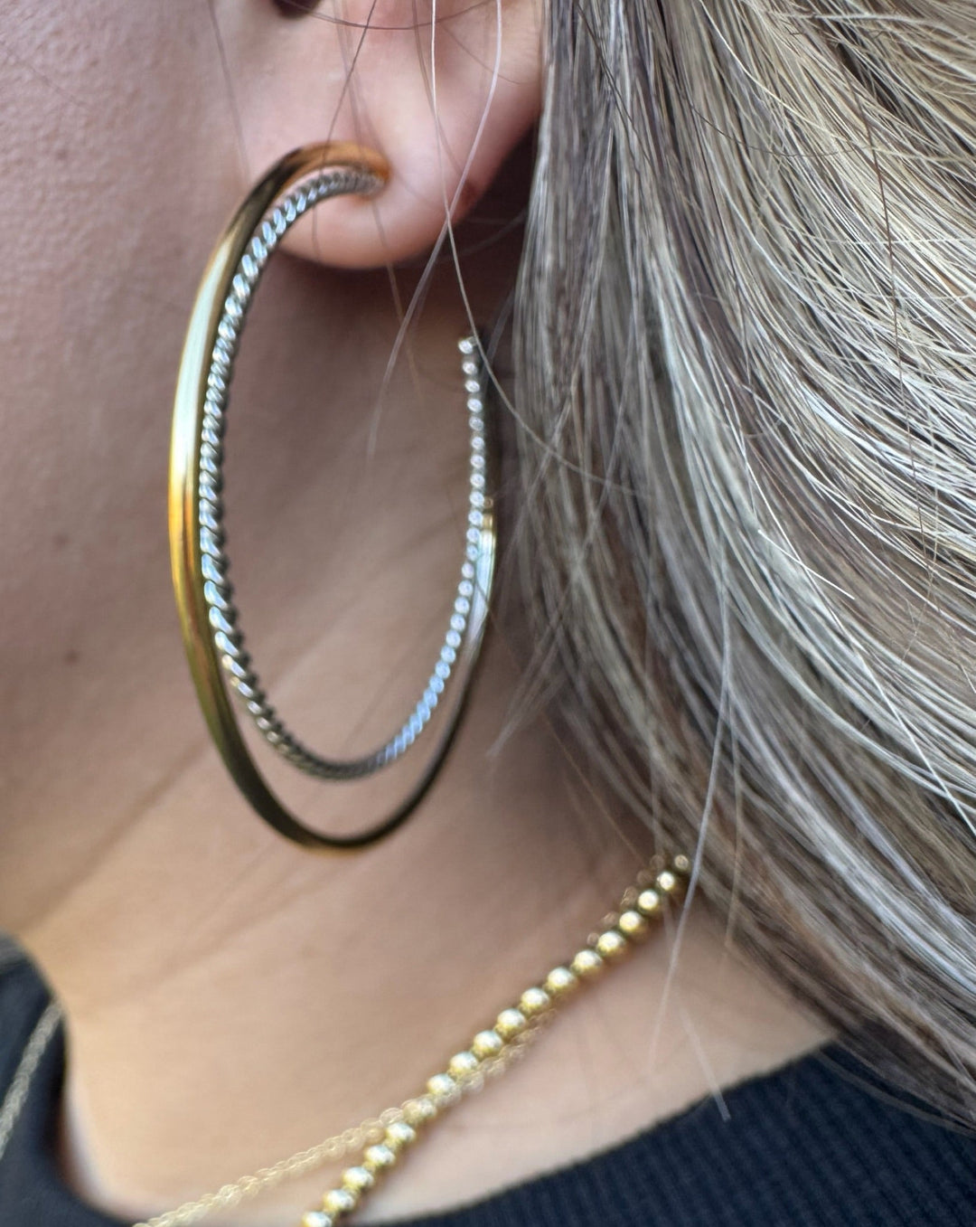 Christy 18K Two Tone Plated Double Hoop Earrings