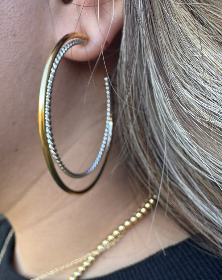 Christy 18K Two Tone Plated Double Hoop Earrings