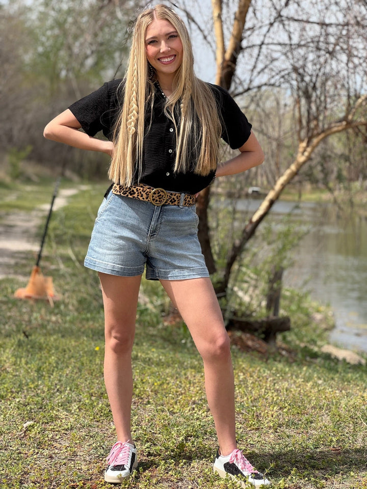 Willow Black Collared Button Down Top