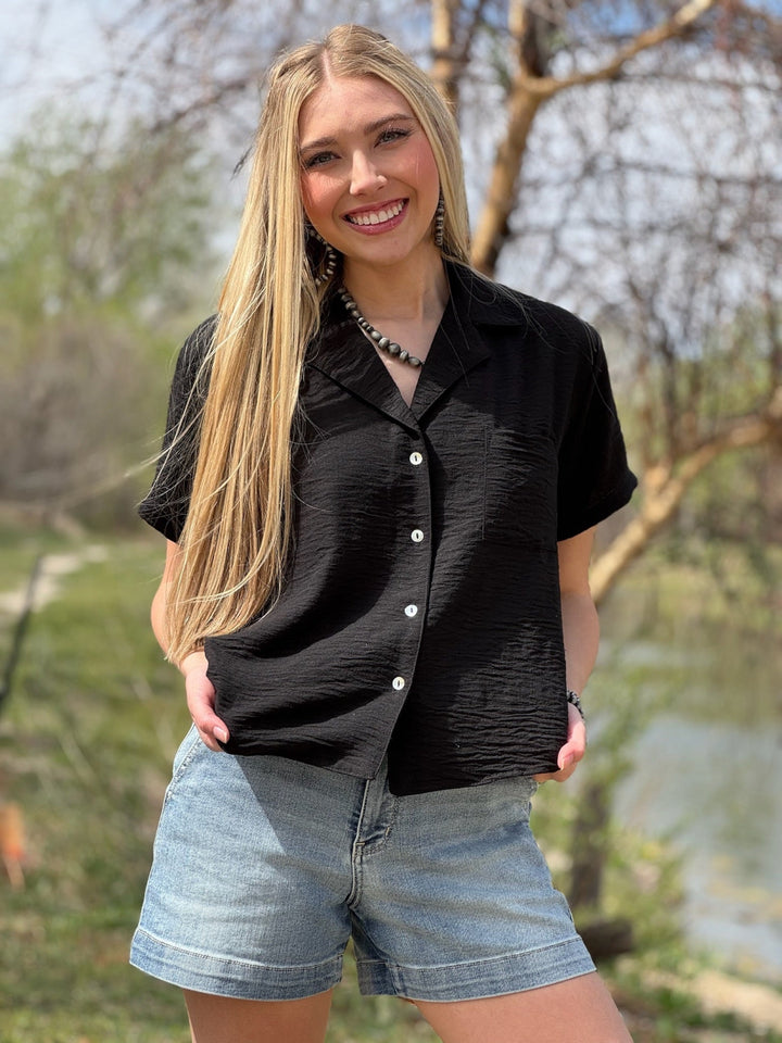 Willow Black Collared Button Down Top