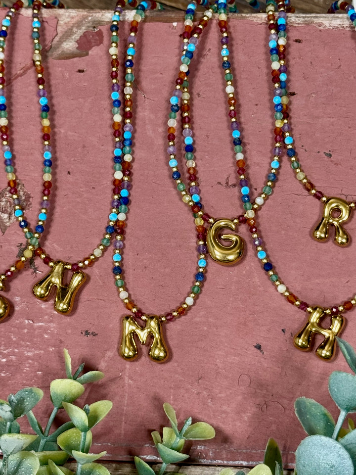 Rainbow Bubble Letter Initial Necklace