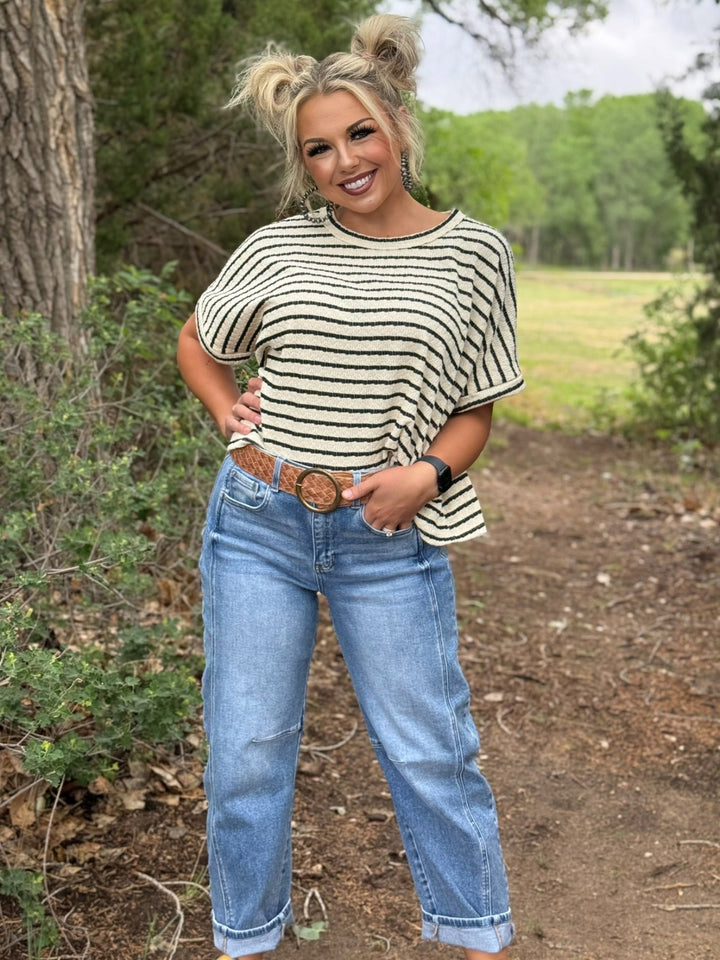 Keep It Cute Black and Cream Striped Top