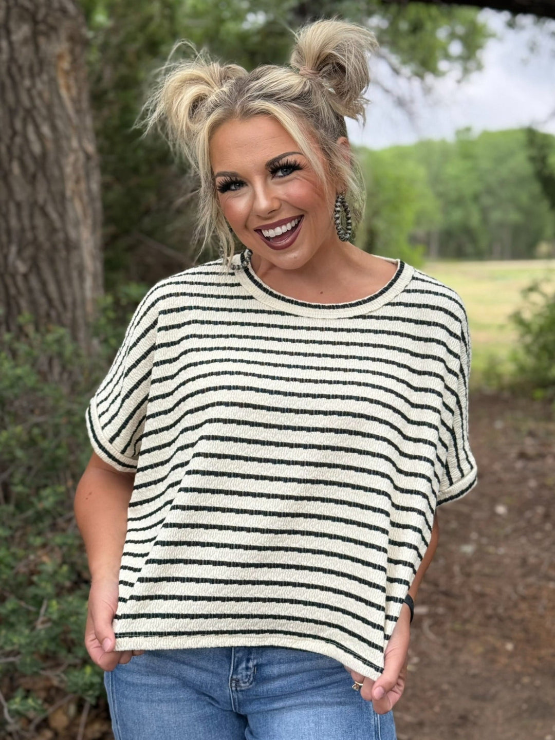 Keep It Cute Black and Cream Striped Top