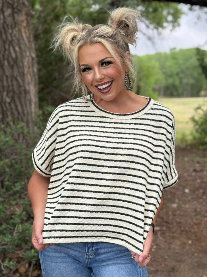 Keep It Cute Black and Cream Striped Top