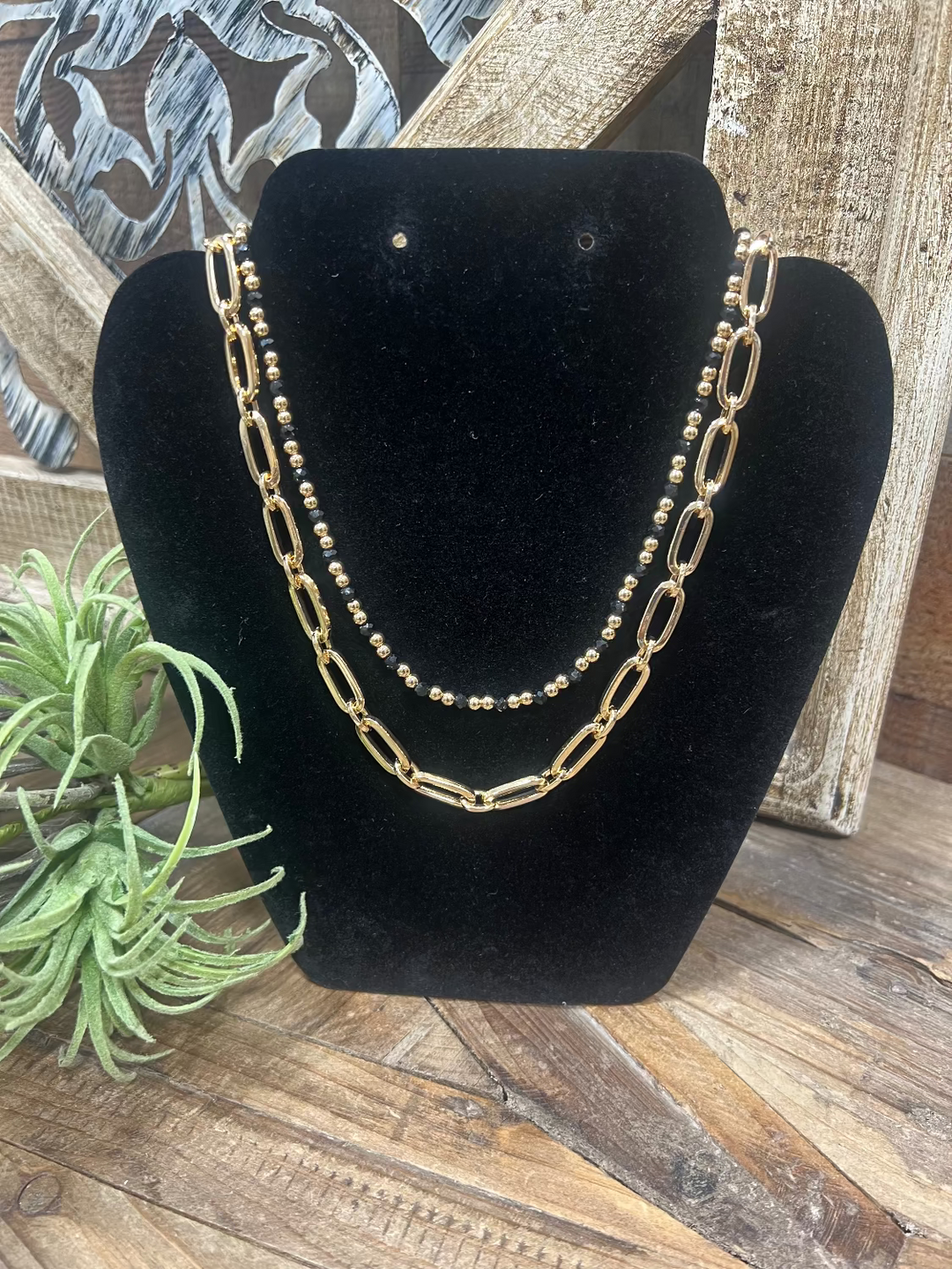 Gracie Black & Gold Chain Necklace