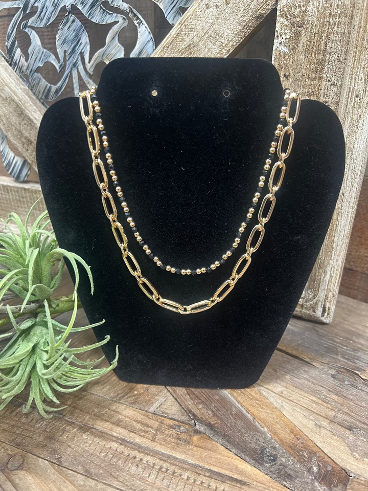 Gracie Black & Gold Chain Necklace