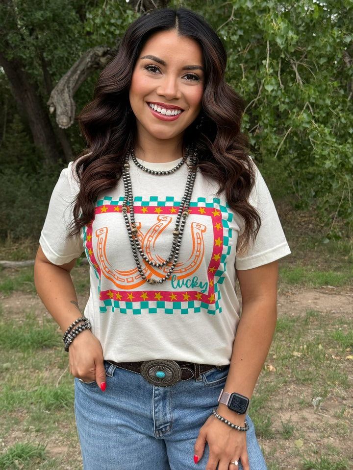 Checkered Lucky Horseshoe by Texas True Threads