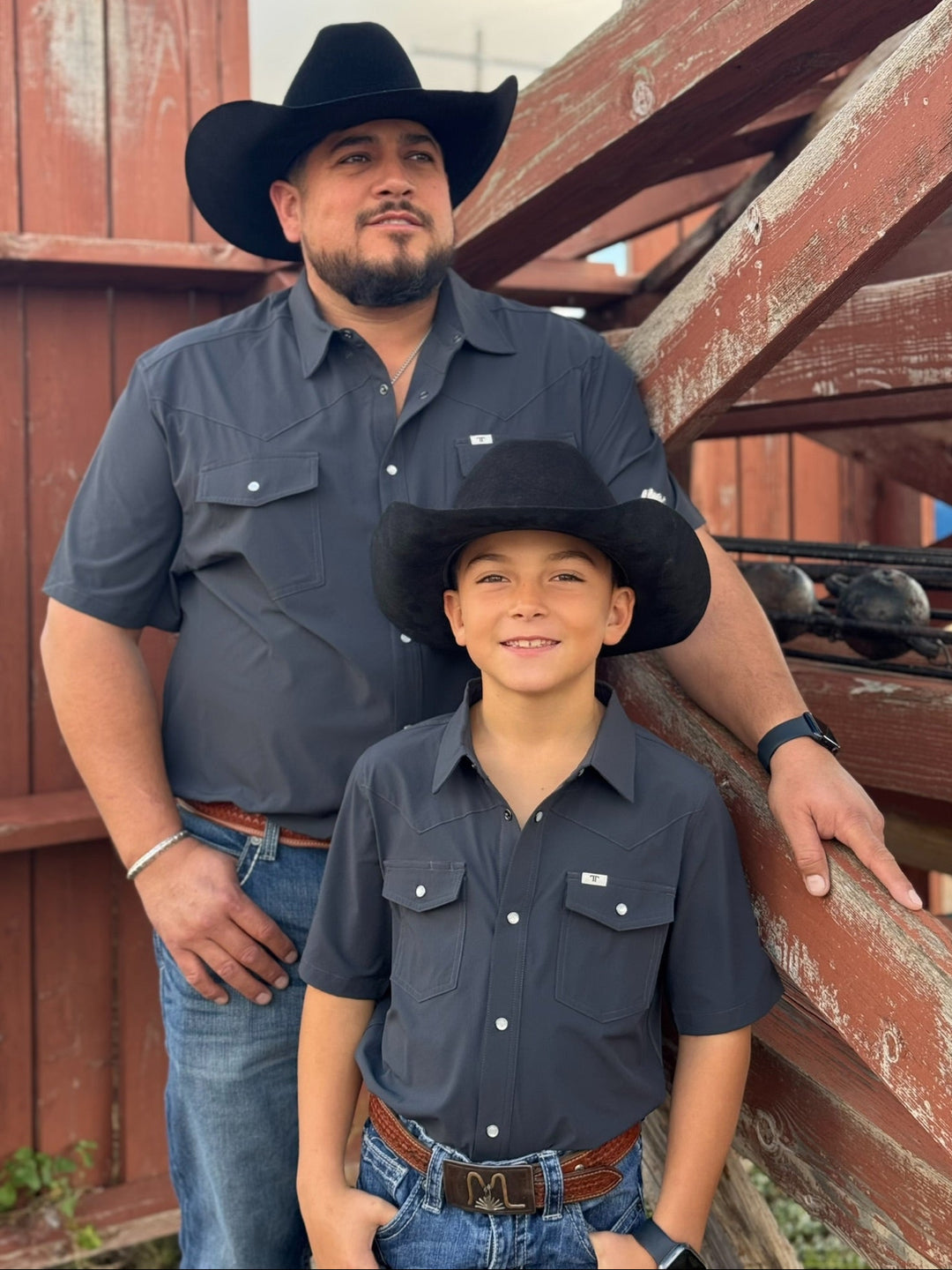 Core - Kid's Grey Short Sleeve Pearl Snap Shirt by Ferrell