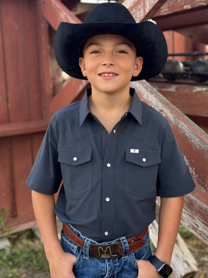 Core - Kid's Grey Short Sleeve Pearl Snap Shirt by Ferrell