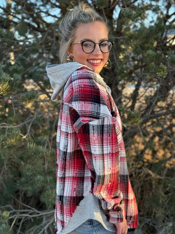 Loren Red Plaid Hooded Shacket