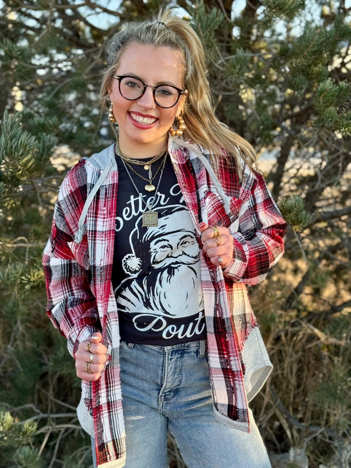 Loren Red Plaid Hooded Shacket