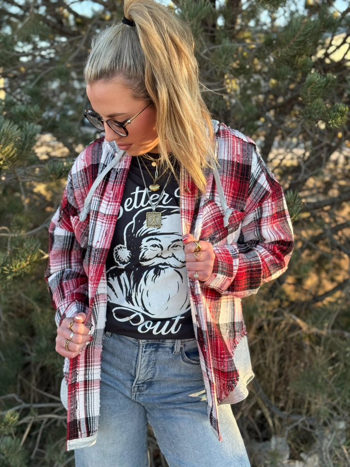 Loren Red Plaid Hooded Shacket