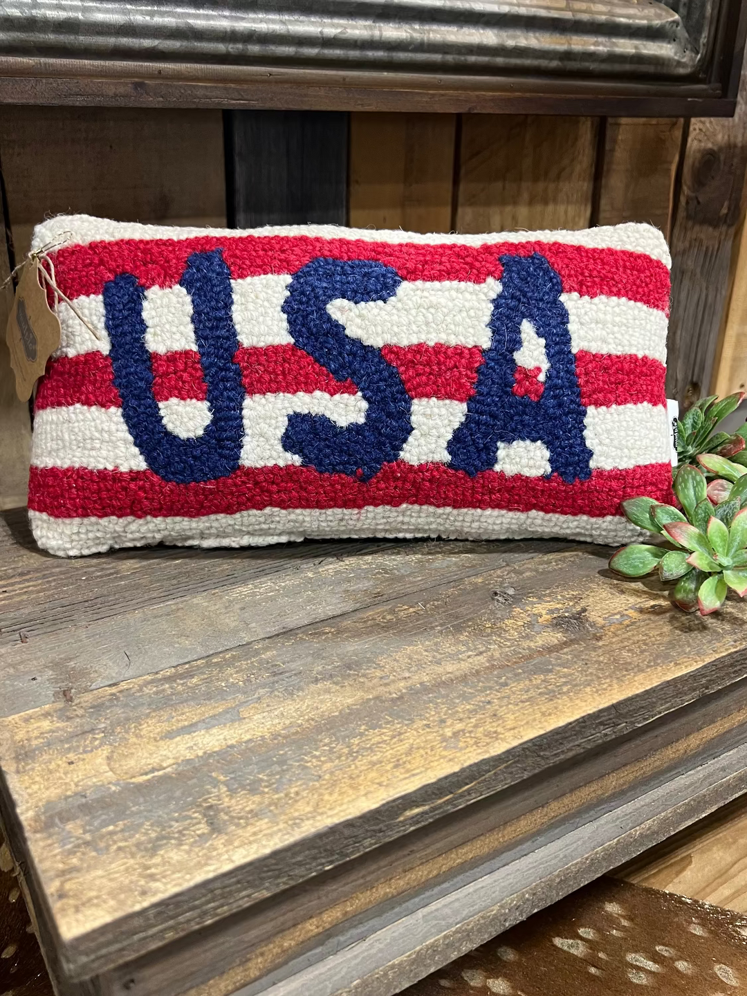 Americana Hook Wool Mini Pillow by Mud Pie