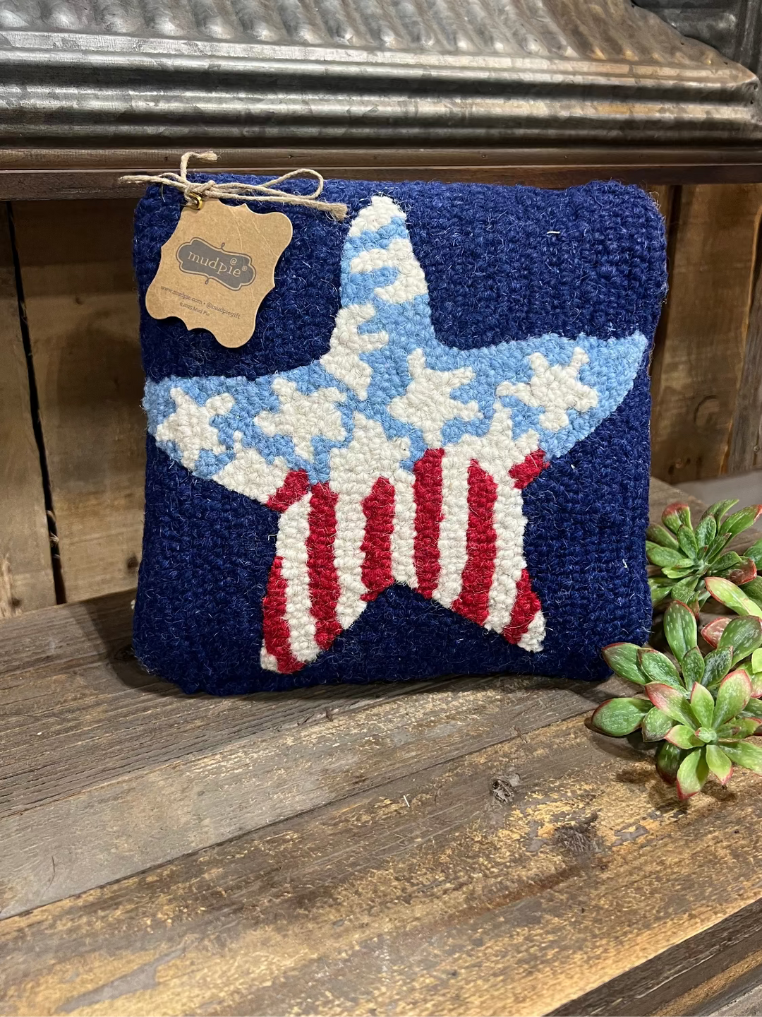 Americana Hook Wool Mini Pillow by Mud Pie