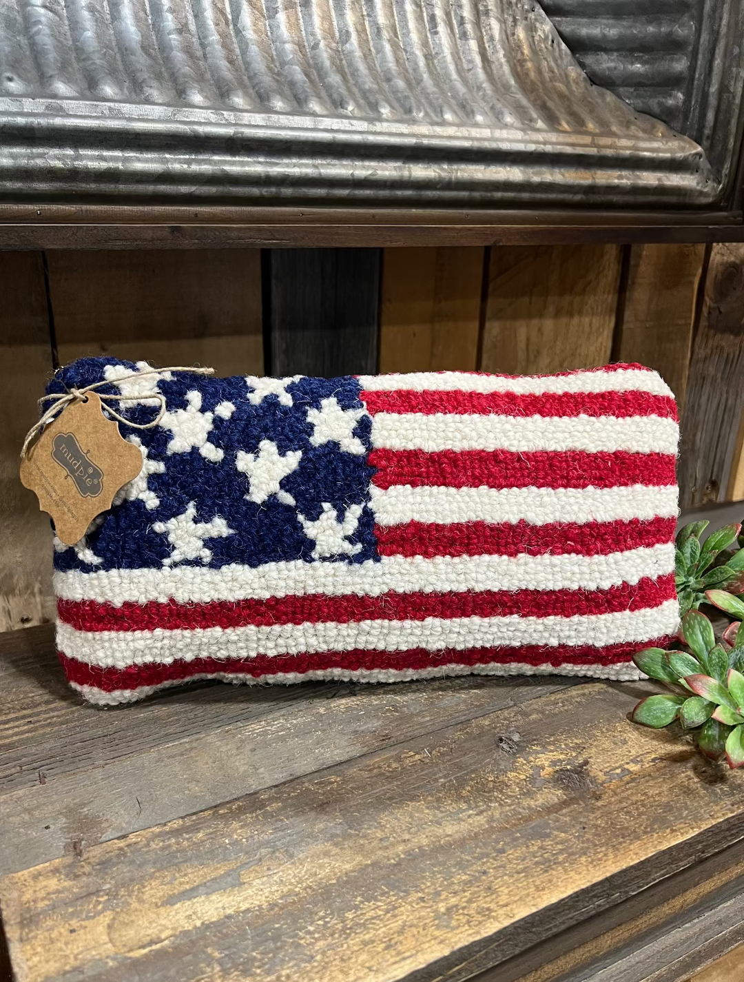 Americana Hook Wool Mini Pillow by Mud Pie