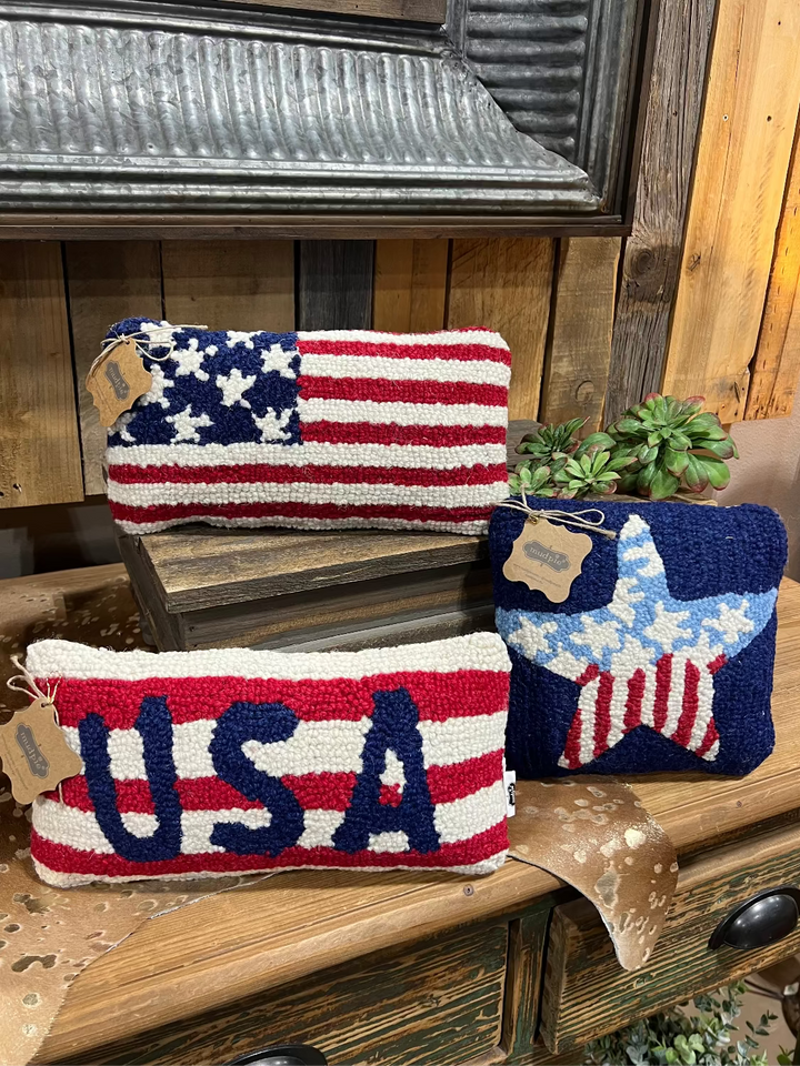 Americana Hook Wool Mini Pillow by Mud Pie