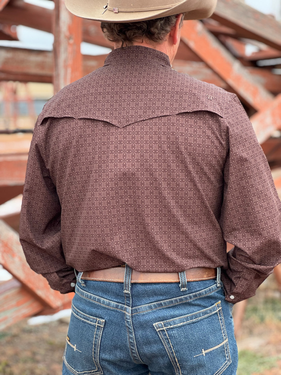 The Collin in Brown Long Sleeve Snap Shirt by Ferrell