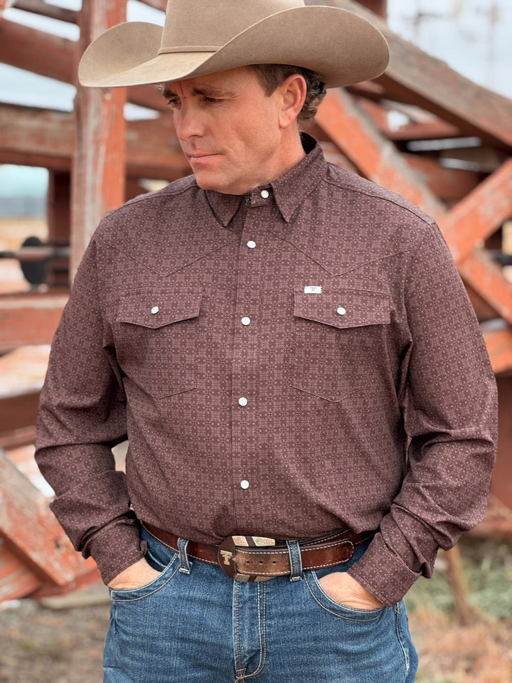The Collin in Brown Long Sleeve Snap Shirt by Ferrell