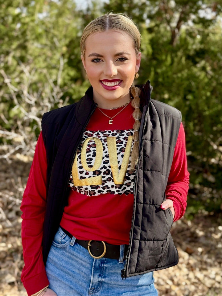 Leopard Love in Gold Puff Graphic Tee by Texas True Threadss