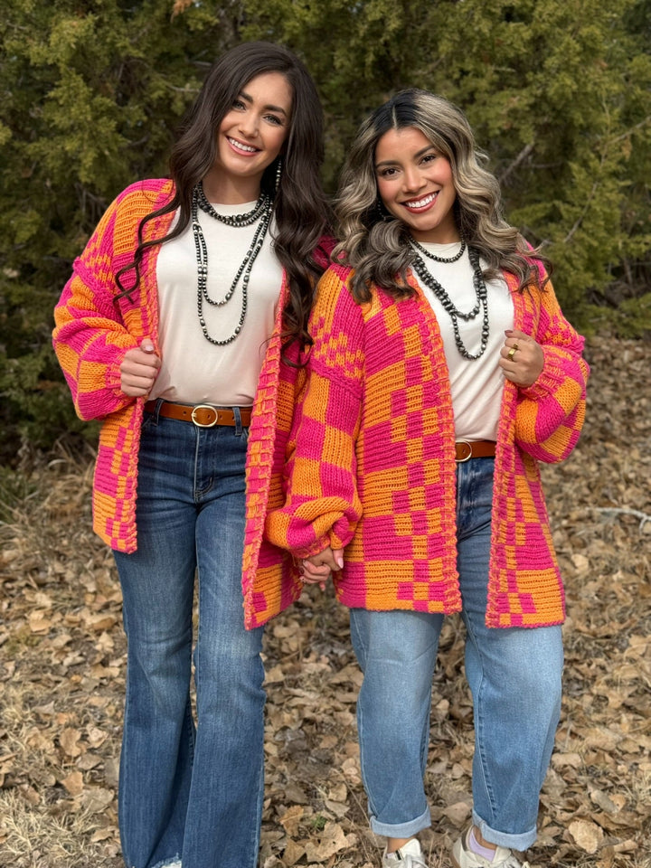 Tammy Fuchsia & Orange Checkered Cardigan