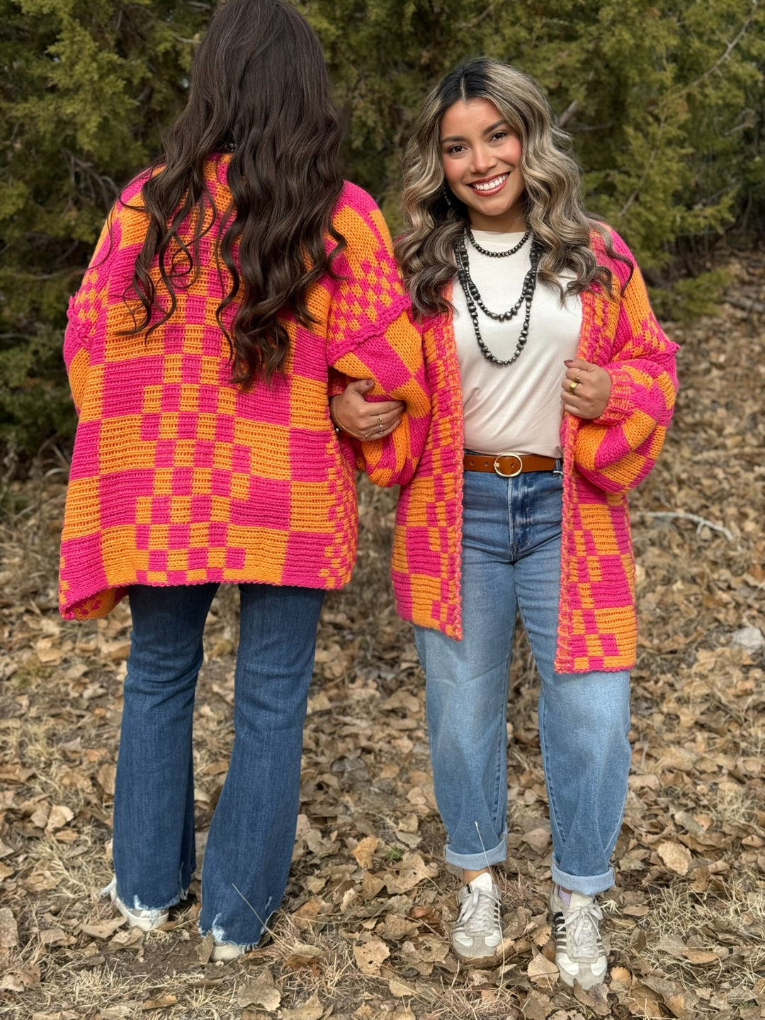 Tammy Fuchsia & Orange Checkered Cardigan