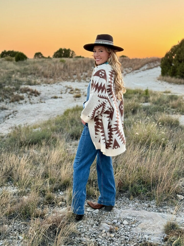 Sahara Cream & Brown Aztec Cardigan