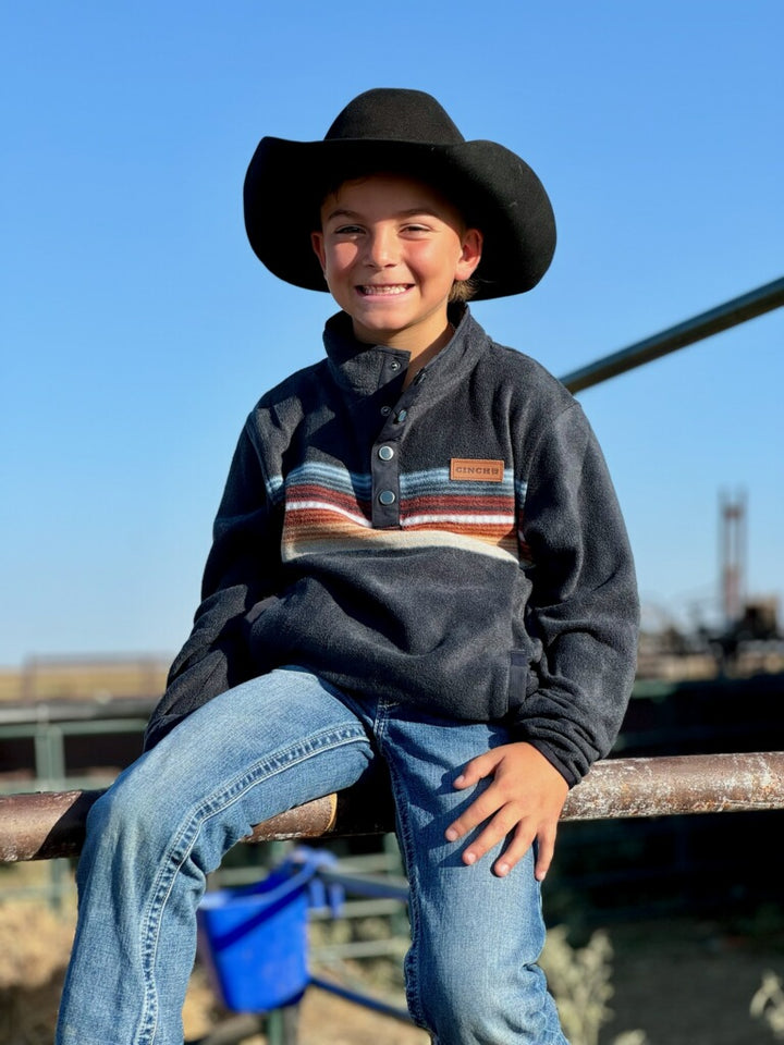 Crue Boy's Navy Striped Fleece Pullover