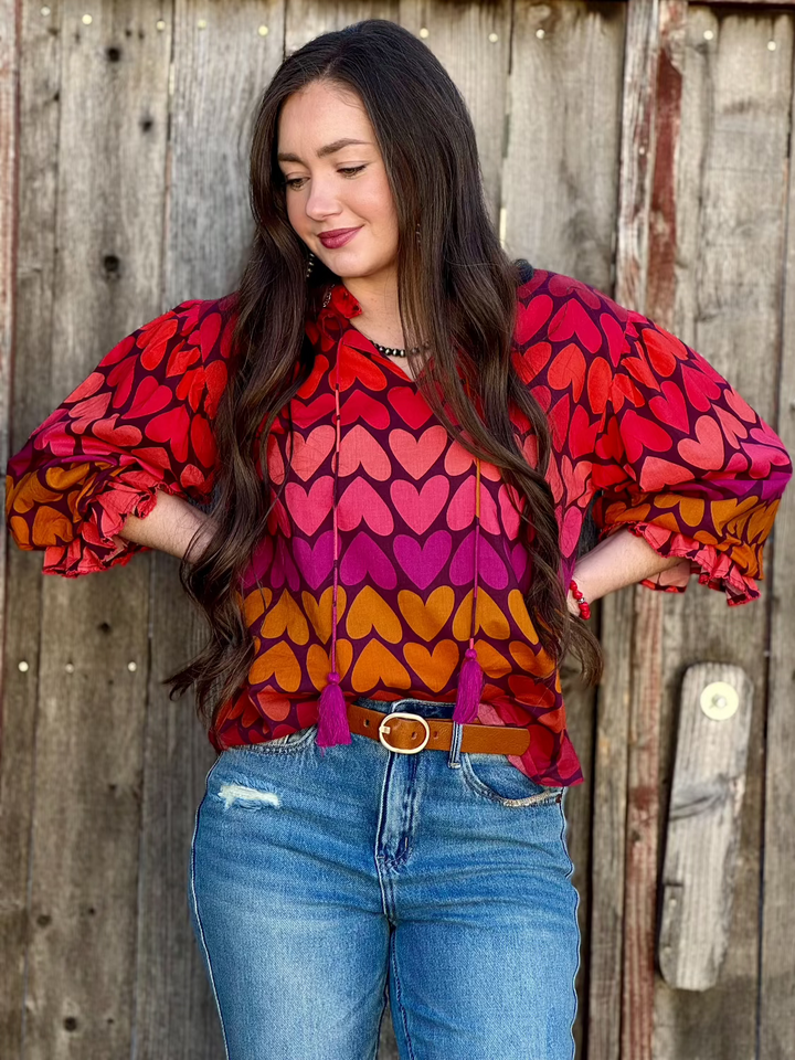 Lana Multicolored Hearts Blouse