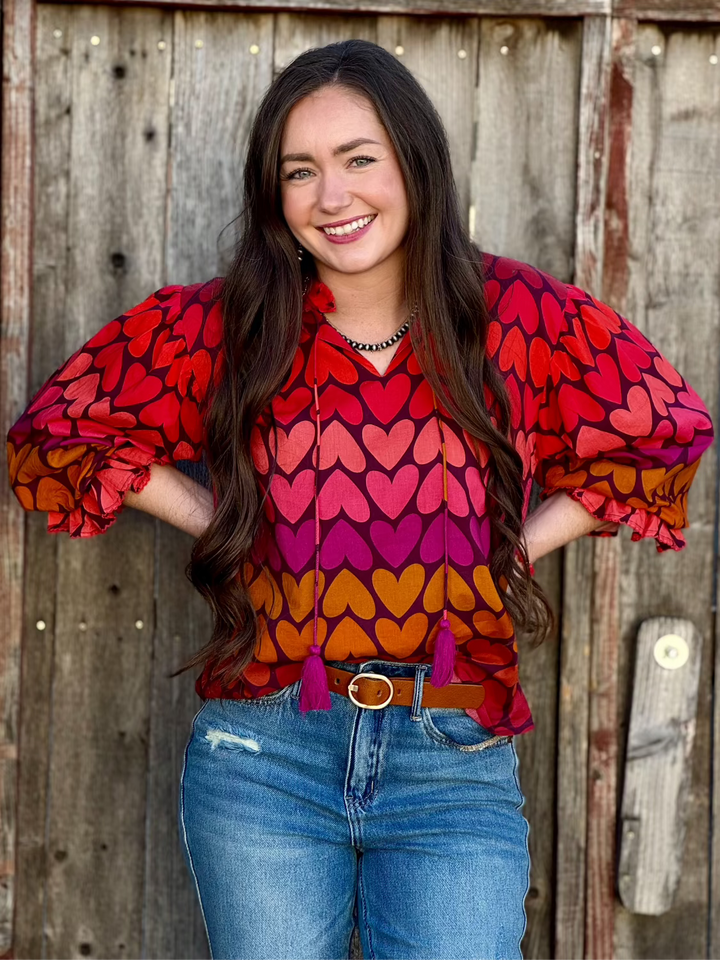 Lana Multicolored Hearts Blouse