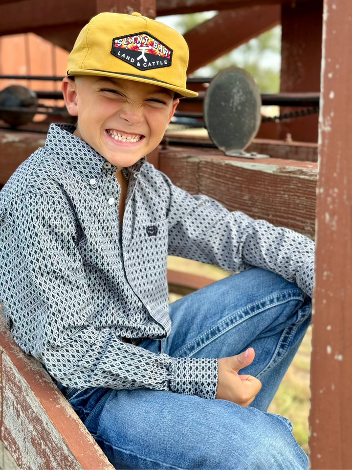 Kelton Boy's Navy Geo Print Shirt