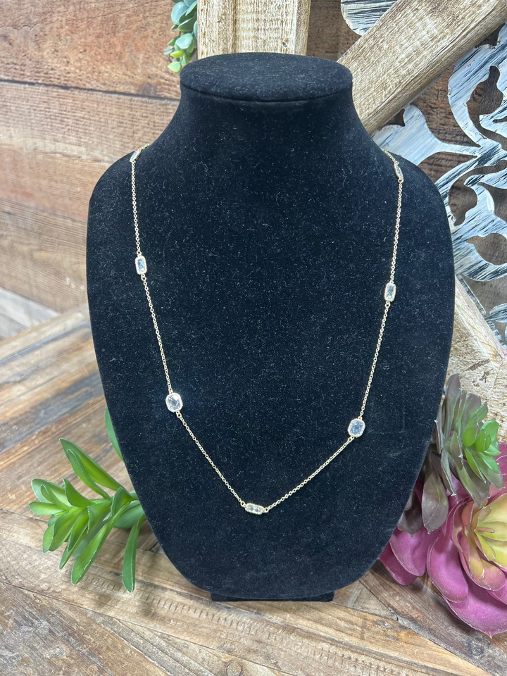 Febe Rhinestone Gold Long Necklace