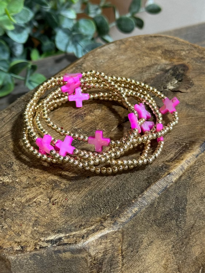 Neely Beaded Pink Cross Bracelet