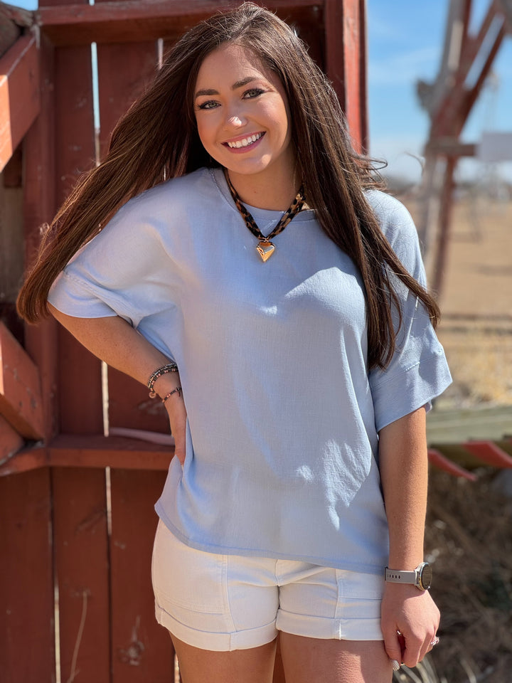 Hayley Drop Sleeve Light Blue Top
