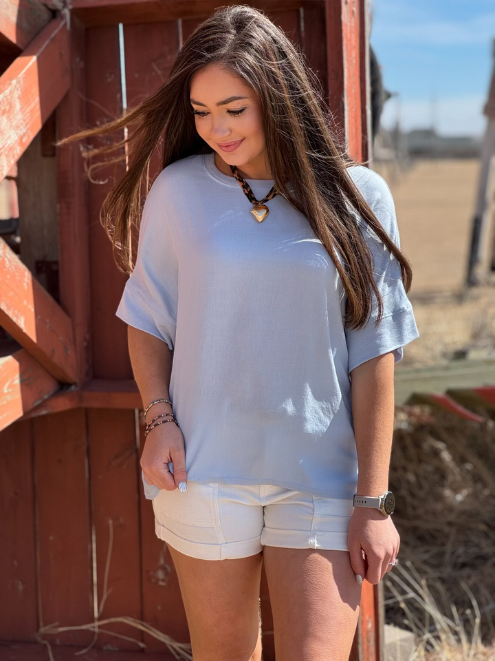 Hayley Drop Sleeve Light Blue Top