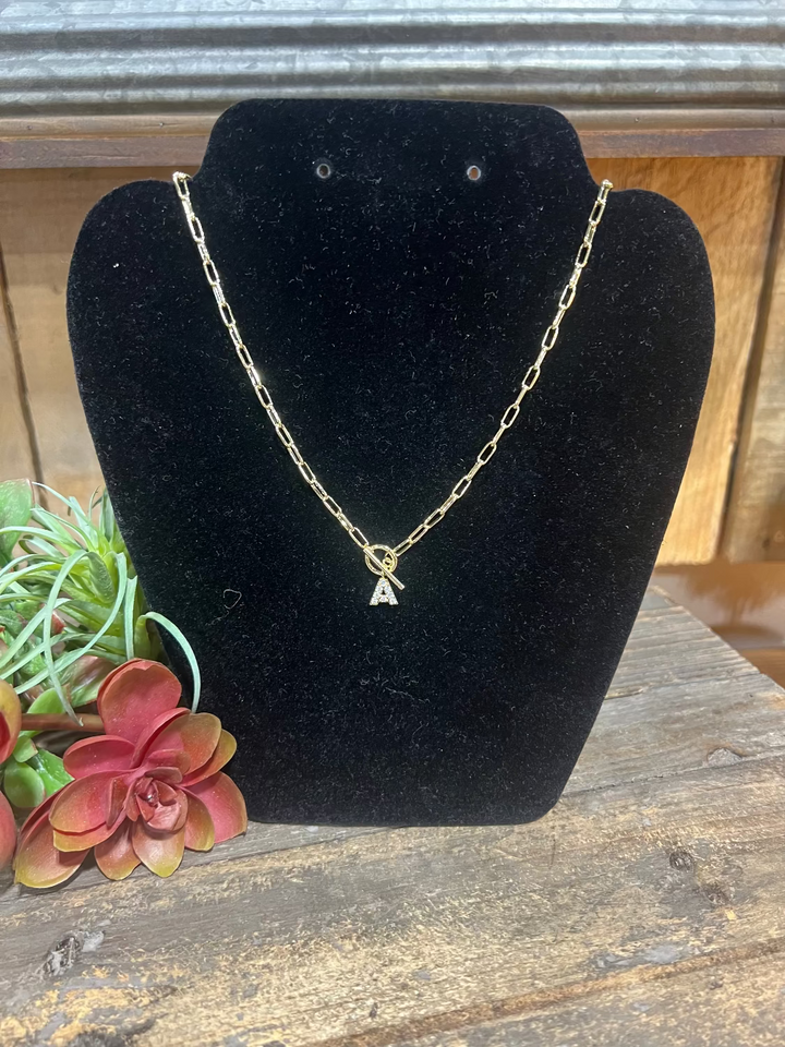 Sparkle Mini Toggle Initial Necklace