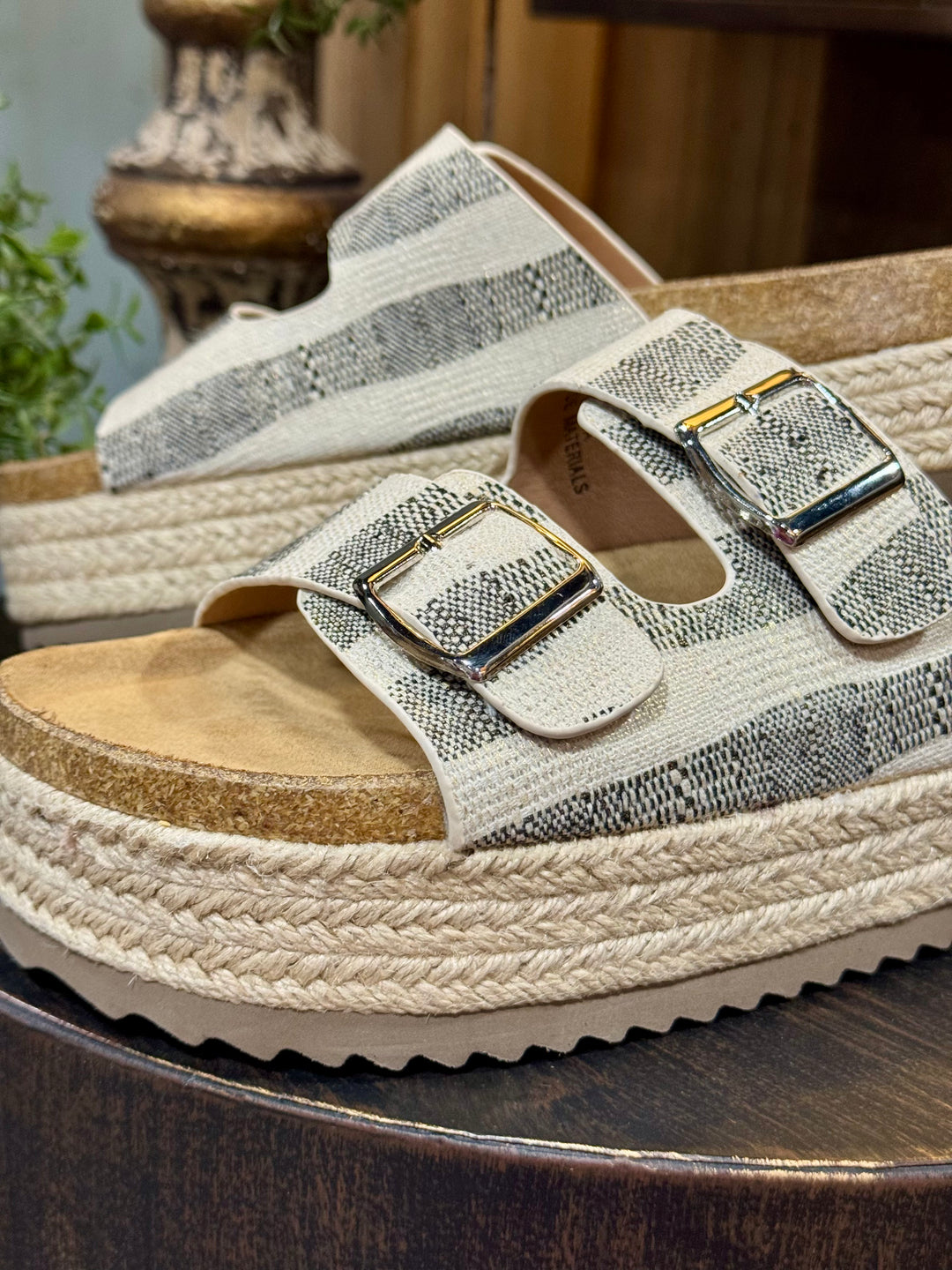 No Filter Black Natural Stripe Sandal by Corkys