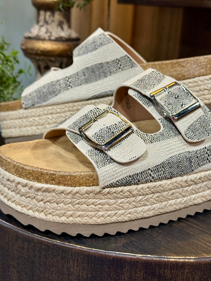 No Filter Black Natural Stripe Sandal by Corkys