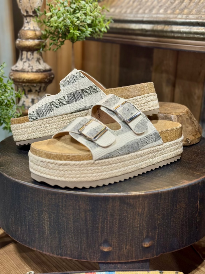 No Filter Black Natural Stripe Sandal by Corkys