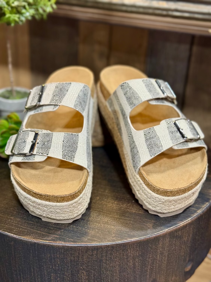 No Filter Black Natural Stripe Sandal by Corkys