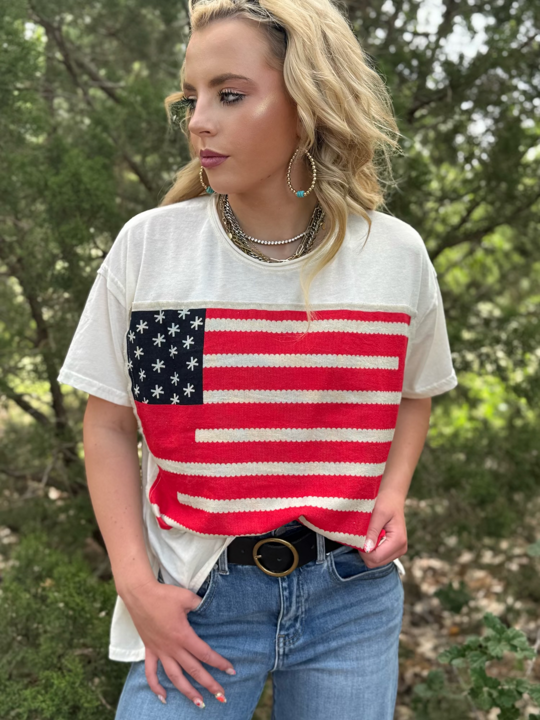 Linen USA Flag Cream Top