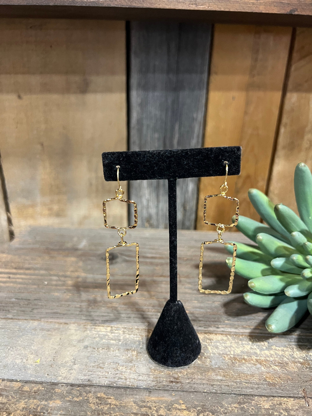 Duo Rectangle Linked Earrings